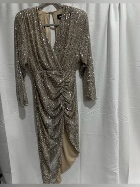 Alexia Admor Metallic Gold Sequin Wrap Dress - Long Sleeve XS